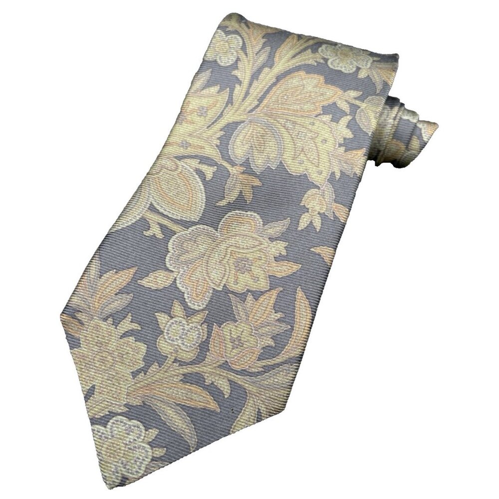 ERMENEGILDO ZEGNA Men's REEP Tie 100% Silk ITALY Luxury FLORAL Green Orange EUC